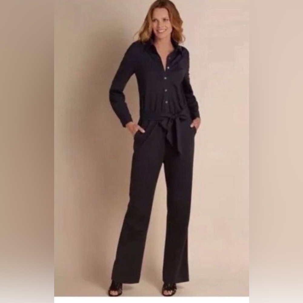 SOFT SURROUNDINGS Weekend Jumpsuit Ponte Jersey Belted Black Style 27752‎ S